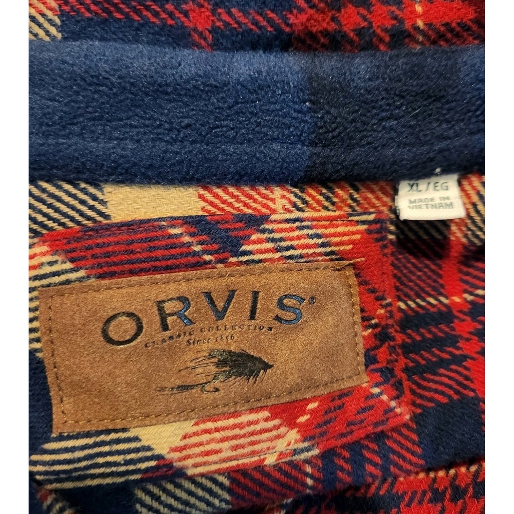 Orvis Mens Size XL Plaid Flannel Shacket Long Sleeve Button Up Pockets - Picture 6 of 7